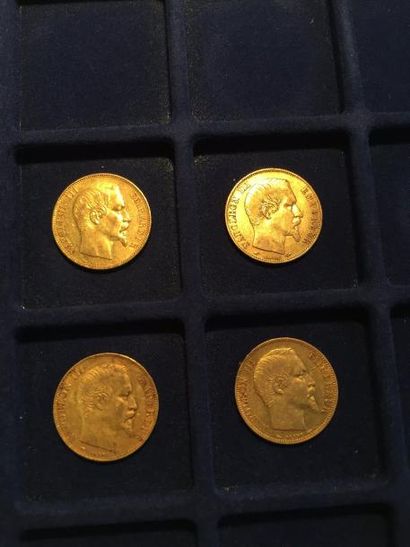 null 4 pièces en or de 20 francs Napoléon III "tête nue" (1853A x 1 ; 1854A x 1 ;...