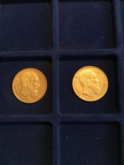 null 2 pièces en or de 20 francs Leopold II "tête nue" (1874)
TTB
Poids : 12.9 g