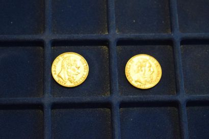 null 2 pièces en or de 20 francs Leopold II (1877 x 2)
TTB à SUP
Poids : 12.9 g