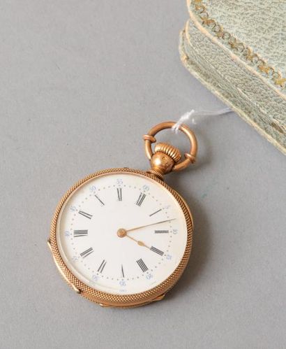 null Montre de poche en or jaune 18k (750) boitier monogrammé, émaillé et guilloché....