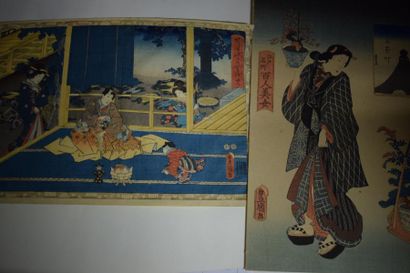 null Toyokuni III : Estampe oban yoko-e, scène du Chushingura (insolée) ; estampe...