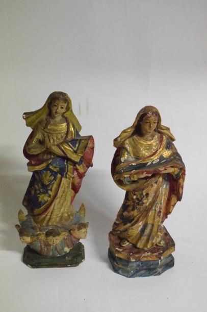 null Ensemble de deux Vierge en bois sculpté polychrome,

Travail Portugais du XIXème...