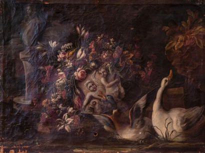 null ECOLE NAPOLITAINE du XVIIIe siècle 



1 - Vase de fleurs, petit chien et canard...