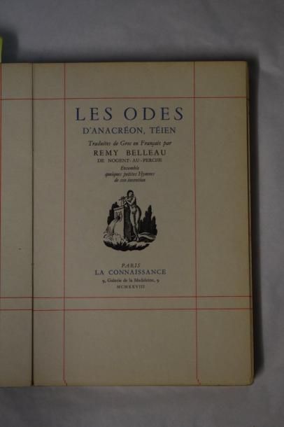 null [BELLEAU Rémy]. Les Odes d'Anacréon Téien, traduites de grec en français. Ensemble...