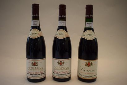 null 3 bouteilles CORNAS Jaboulet [1 de 1986 LB, 2 St-Pierre 1999] 		

