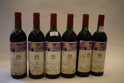 null 6 bouteilles CH. MOUTON-ROTHSCHILD, 1° cru 	Pauillac 1975 (5 TLB, 1 MB; elt...