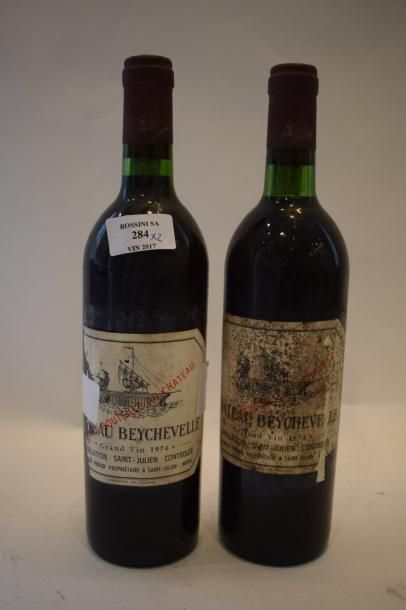 null 2 bouteilles CH. BEYCHEVELLE, 4° cru 	Saint-Julien 1974 (ett, ea) 	

