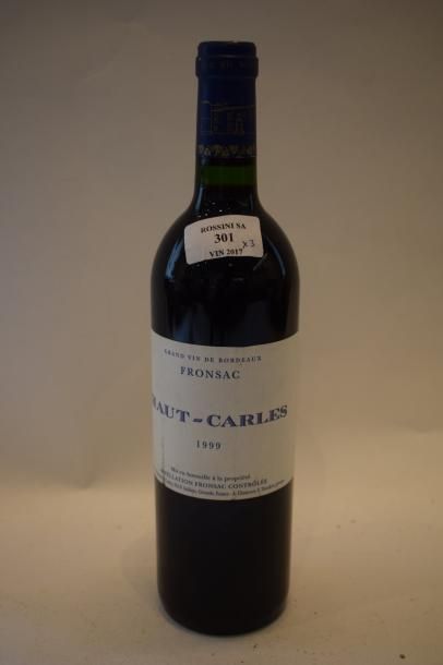 null 3 bouteilles HAUT CARLES, Fronsac 1998-1999-2000	