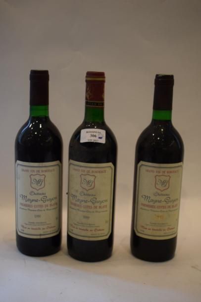 null 12 bouteilles CH. MAYNE-GUYON, 1° Côtes de Blaye (1989, 1990, 191) 		


