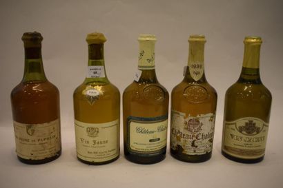null 5 bouteilles VIN JAUNE (2 de D. Petit, dont 1 de 1969, 2 Château-Chalon 1986...