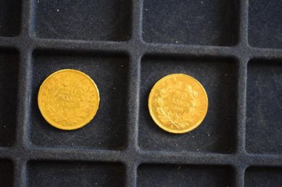 null 2 pièces en or de 20 francs Napélon III "tête nue" (1854 A ; 1857 A)

TB à TTB...