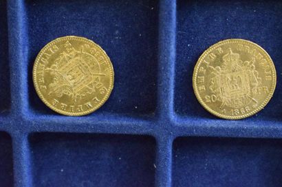 null 2 pièces en or de 20 francs Napélon III "tête laurée" (1863 A ; 1866 A)

TB...