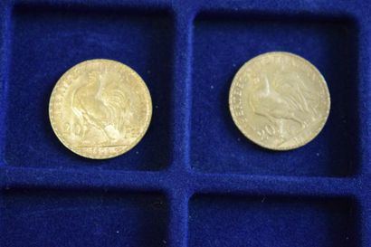 null 2 pièces en or de 20 francs Coq (Dieu protège la France) (1899 A ; 1906 A)

TTB...
