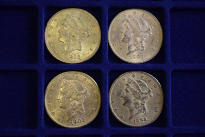 null 4 pièces en or (900/1000) de 20 dollars "Liberty Head - Double Eagle" (1893S...