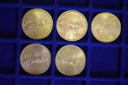 null 5 pièces en or (900/1000) de 20 dollars "Saint-Gaudens - Double Eagle" 

Poids...