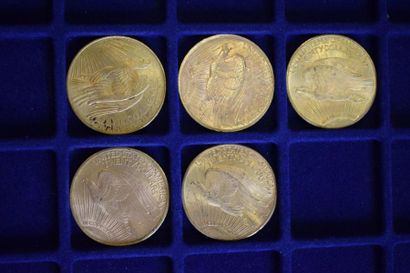 null 5 pièces en or (900/1000) de 20 dollars "Saint-Gaudens - Double Eagle" 

Poids...