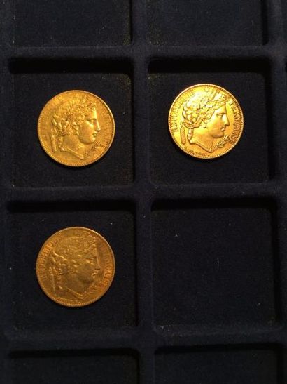 null 3 pièces en or de 20 francs Cérès, IIe République (1850A x 3)

TB

Poids : 19.3...
