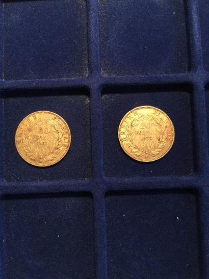 null 2 pièces en or de 20 francs Napoleon III "tête nue" (1855 BB x 2)

TB

Poids...