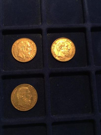 null 3 pièces en or de 20 francs Leopold II (1874 x 1 ; 1875 x 1 ; 1877 x 1)

TTB...