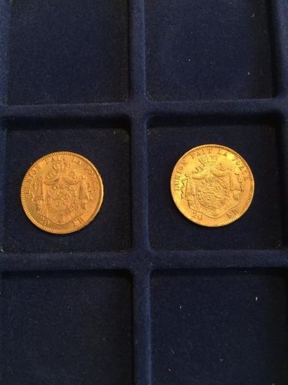 null 2 pièces en or de 20 francs Leopold II (1875 x 1 ; 1877 x 1)

TTB à SUP

Poids...