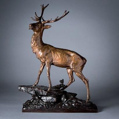 null DROUOT Édouard, 1859-1945, 

Cerf

Bronze à deux patines brune et dorée (bois...
