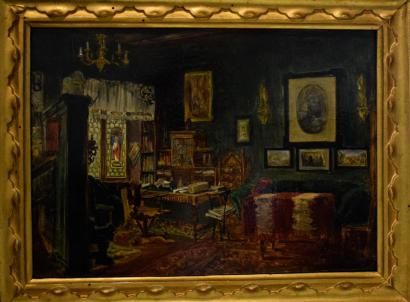 null ECOLE DU XIXème siècle 

Intérieur, 

huile sur panneau non signé, 

20x26c...