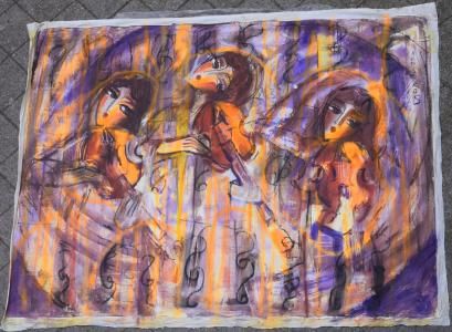 null HRASARKOS (né en 1975) 

Trois femmes au violon 

Huile sur toile 

1.42 x 1.85...