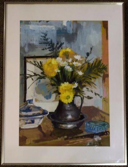 null RUDELLE P.M. (1932-2015) 

Bouquet 

Gouache signée en bas à droite 

51 x 35...