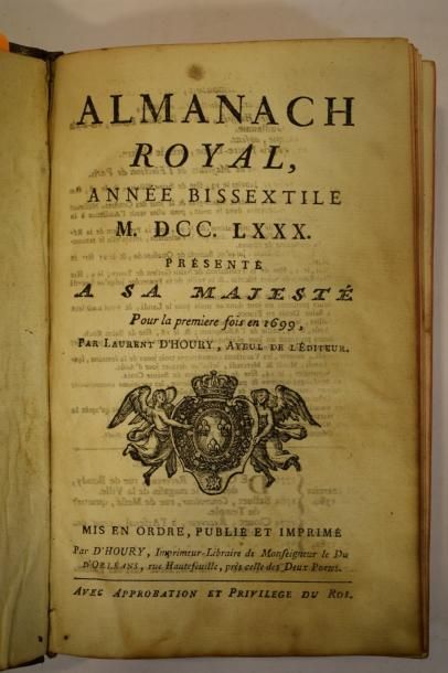 null D'HOURY Laurent, almanach royal, année bissextile 1780 présenté par sa majesté...