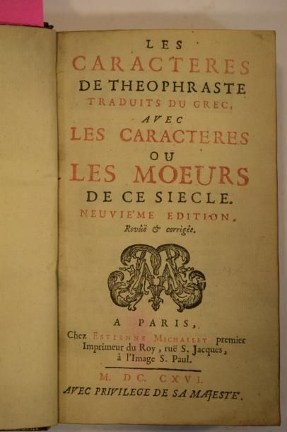 null LA BRUYERE, Les caractères de theophraste traduits du grec, avec les caractères...