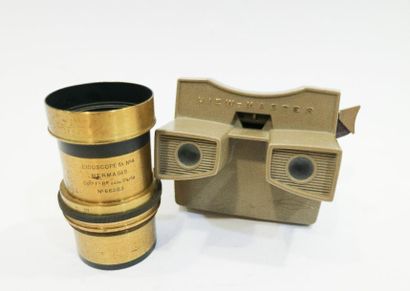 null Objectif en laiton Eidoscope F5 N°4 Hermagis Paris, n°66283. On y joint un View-Master...