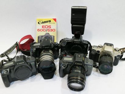 null Lot Canon, en l'état : Canon EOS 600, n°2204371, objectif Canon Lens EF 1:2/100mm,...