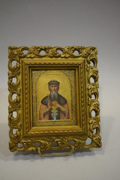 null Icône Russe 

représentant un Pope ou un Saint sur fond or.

Panneau annoté...