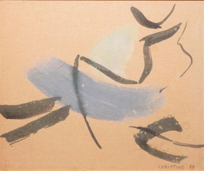 null BOUMEESTER Christine, 1904-1971,

Composition bleu et vert, 1959, 

aquarelle,...