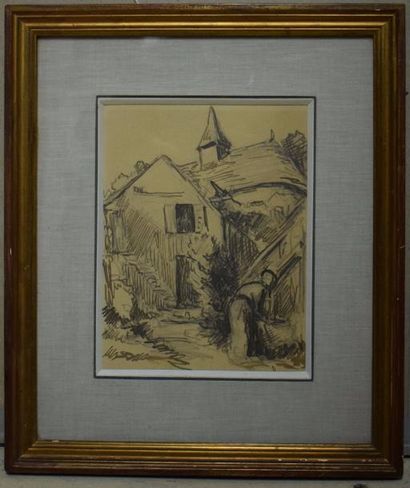 null LUCE Maximilien (1858-1941)
paysanne devant sa ferme
crayon et encre brune sur...