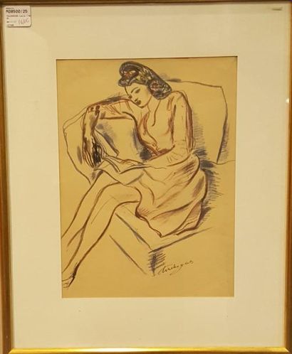 null TOUCHAGUES Louis, 1893-1974, 

Femme à la lecture, 

plume encre noire et crayons...