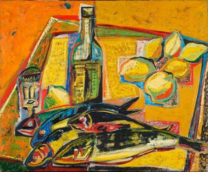 null ZENDEL Gabriel, 1906-1992, 

Nature morte aux poissons et aux citrons, 1946,...