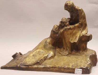 null BOVERIE Eugène Jean, 1869-1910, 

Réconfort, 

groupe en bronze à patine dorée...