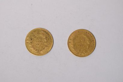 null [ Pièce en or ]

Deux pièces en or de 10 francs Napoléon III, l'une " tête nue...