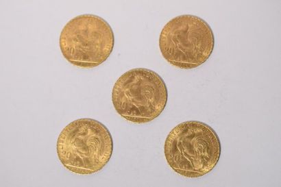 null [ Pièce en or ]

5 pièces de 20 francs " coq " 1914.

Poids : 32,2 g 