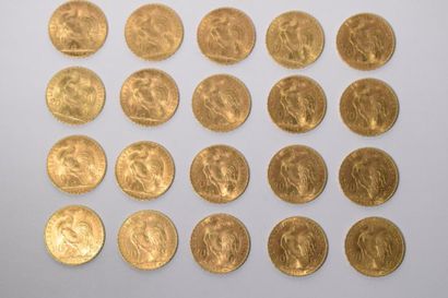 null [ Pièce en or ]

20 pièces de 20 francs " coq " 1908.

Poids : 129 g - TB à...
