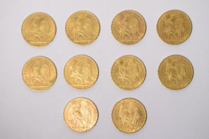 null [ Pièce en or ]

10 pièces de 20 francs " coq " 1910.

Poids : 64,5 g - TB à...