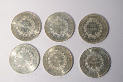 null [ Pièce en argent ]

6 pièces de 50 F " Hercule " en argent. ( 1 x 1974 - 5...