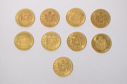 null FRANCE



9 pièces en or de 20 francs Napoléon III tête laurée (1869A ; 1869...