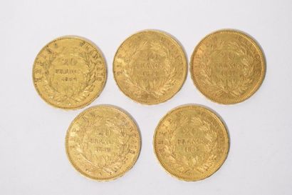 null FRANCE
5 pièces en or 20 francs " Napoléon tête nue " ( 2 x 1854 A ; 1953 A...