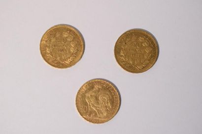 null 3 pièces de 20 Francs en or jaune de 1855 - 1860 - 1904.

Poids: 19.24g