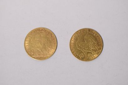 null 2 pièces en or de 10 francs Marianne (1901 et 1906).

TB.

Poids : 6.4 g.