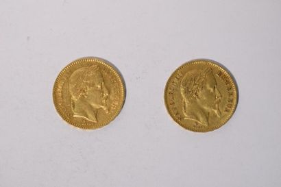 null 2 pièces en or de 20 francs Napoléon III "tête laurée" (1866 BB et 1868 A).

TTB...