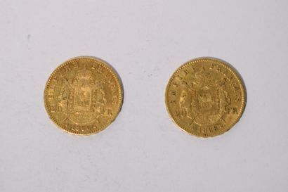 null 2 pièces en or de 20 francs Napoléon III "tête laurée" (1866 BB et 1868 A).

TTB...