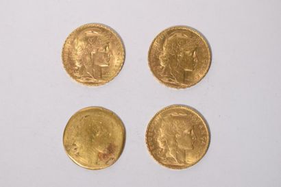 null 3 pièces en or de 20 francs Coq "Liberté, Egalité, Fraternité" (1906 ; 1910...